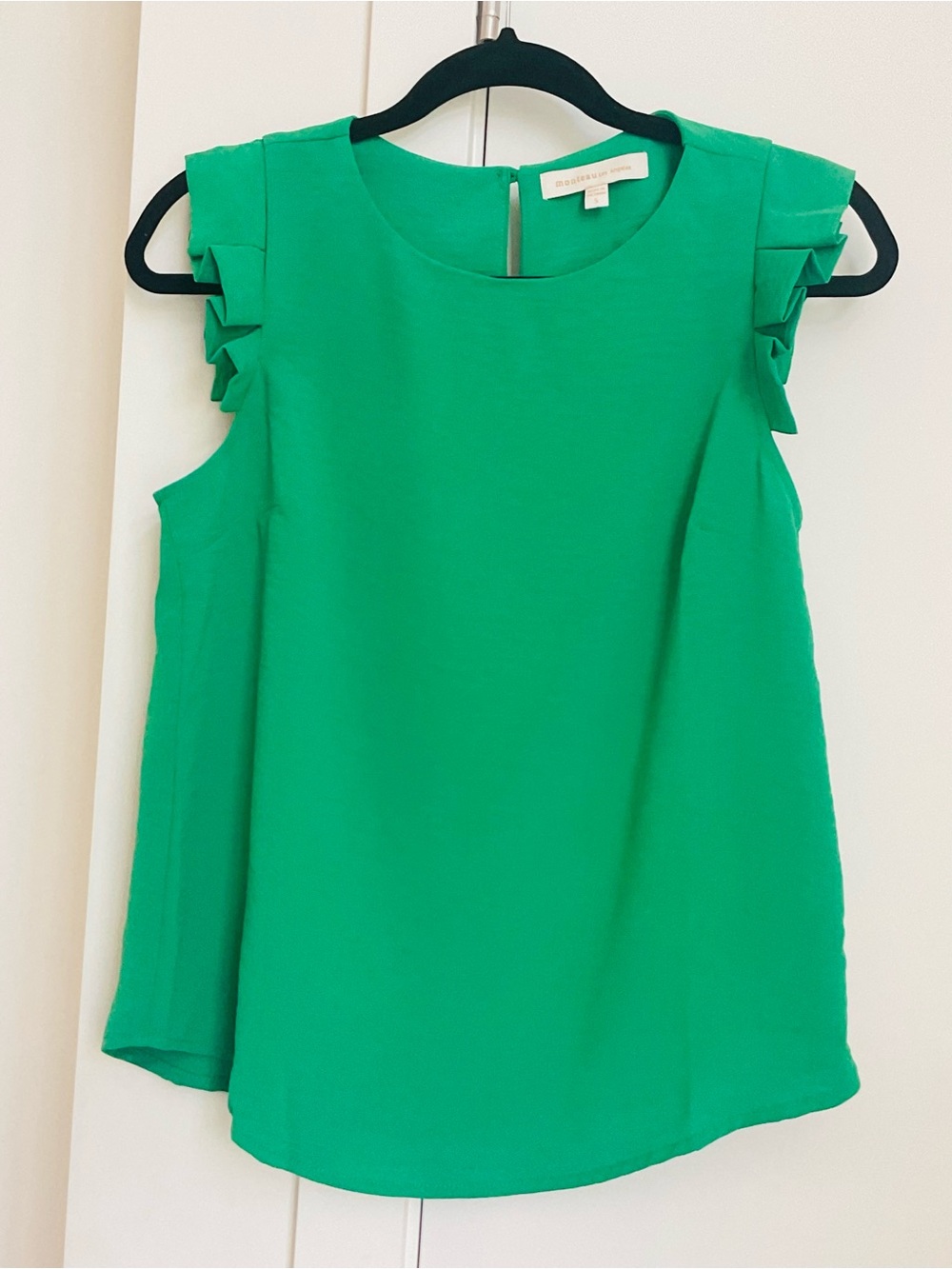 Monteau Bright Green Scoop neck Sleeveless Ruffle-Trim Blouse